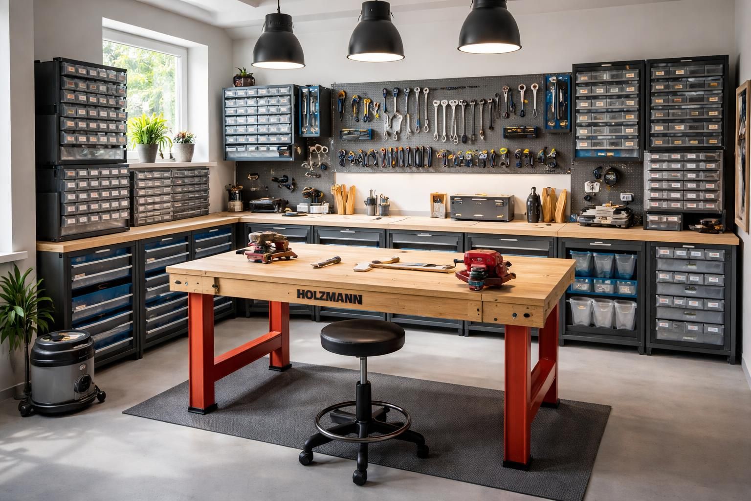 découvrez comment aménager un atelier créatif fonctionnel et organisé avec l'établi massif holzmann et le rangement modulaire raaco, alliant robustesse et praticité pour tous vos projets.